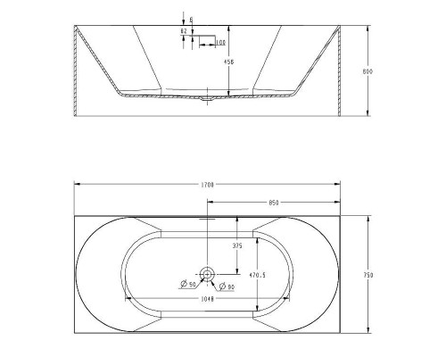 Акриловая ванна Abber AB9281 170х75 без гидромассажа