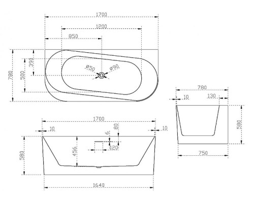 Акриловая ванна Abber 170х78 AB9494-1.7 без гидромассажа