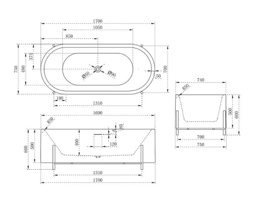 Акриловая ванна Abber 170х75 AB9443 без гидромассажа