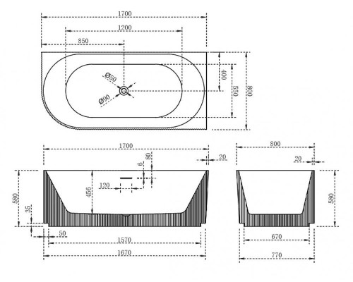 Акриловая ванна Abber 170x80 AB9329-1.7 R Без гидромассажа