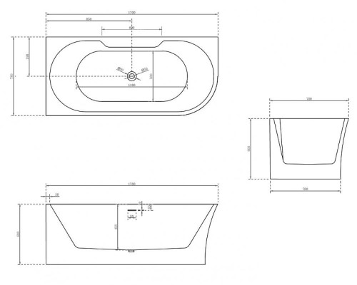 Акриловая ванна Abber 170x78 AB9335-1.7 L Без гидромассажа
