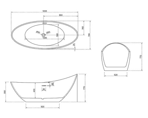 Акриловая ванна Abber AB9233 184х79 без гидромассажа