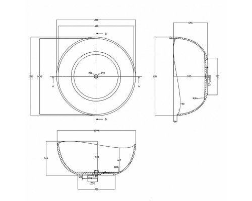 Ванна из полиэфирной смолы Abber Kristall 150x150 AT9705Onyx Без гидромассажа