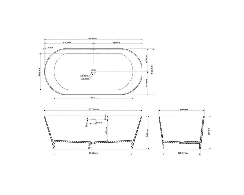 Ванна из искусственного камня Abber Stein 170x80 AS9605 Без гидромассажа