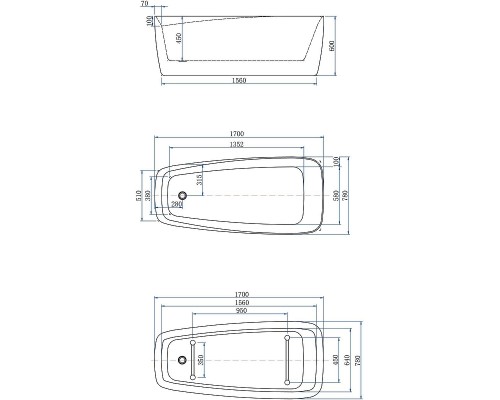 Акриловая ванна Aquanet Family Trend 90778-MW-MB 170x78 293087 цвет Черный матовый Белый