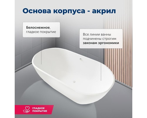 Ванна из искусственного камня Aquanet Family Stone 180х80 AQ-00332888 цвет Белый