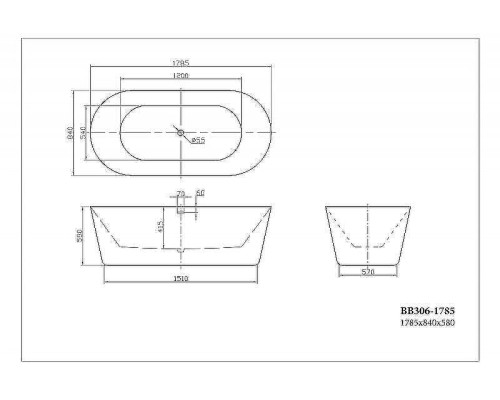 Акриловая ванна BelBagno 178х84 BB306-1785 без гидромассажа