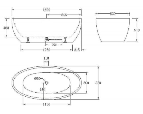 Акриловая ванна BelBagno 169x82 BB69-1700-W0 без гидромассажа