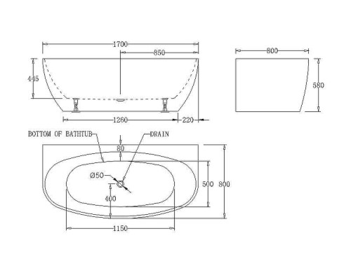 Акриловая ванна BelBagno 170x80 BB83-1700-W0 без гидромассажа