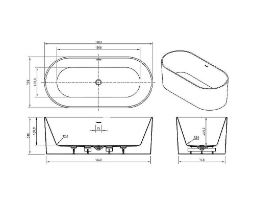 Акриловая ванна BelBagno 170x80 BB705-1700-800 без гидромассажа