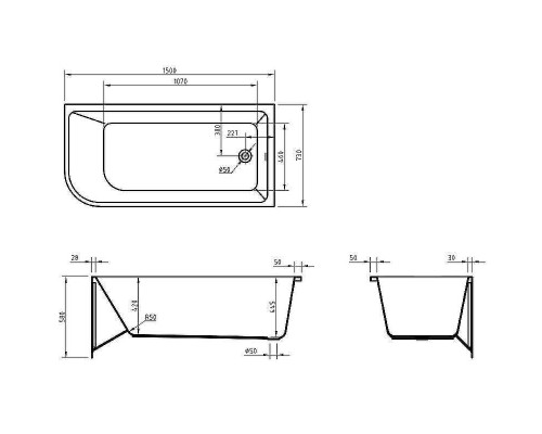 Акриловая ванна BelBagno 150x73 R BB712-1500-730-R без гидромассажа