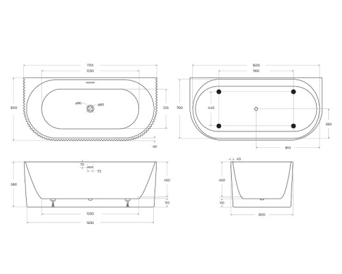 Акриловая ванна BelBagno 170x80 BB713-1700-800 цвет Белый