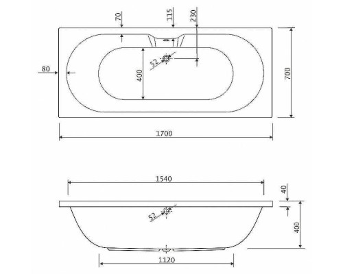 Акриловая ванна Cezares Calisto 170x70 CALISTO-170-70-45-W37 без гидромассажа