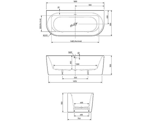 Акриловая ванна Cezares Metauro 180x80 METAURO-INT-Wall-180-80-60-G-W-MATT Серая матовая Белая матовая без гидромассажа