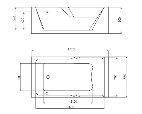 Акриловая ванна Gemy 171x86 G9066 II O L с гидромассажем