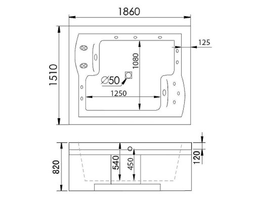 Акриловая ванна Gemy 186х151 G9052 II O L с гидромассажем