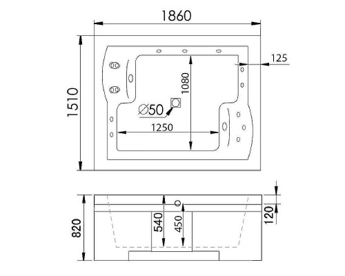 Акриловая ванна Gemy 186х151 G9052 II B R с гидромассажем