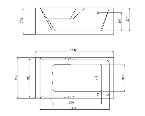Акриловая ванна Gemy 171x86 G9066 II O R с гидромассажем