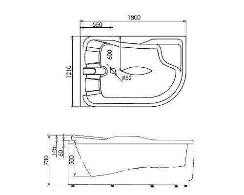 Акриловая ванна Gemy 180х121 G9083 K L с гидромассажем