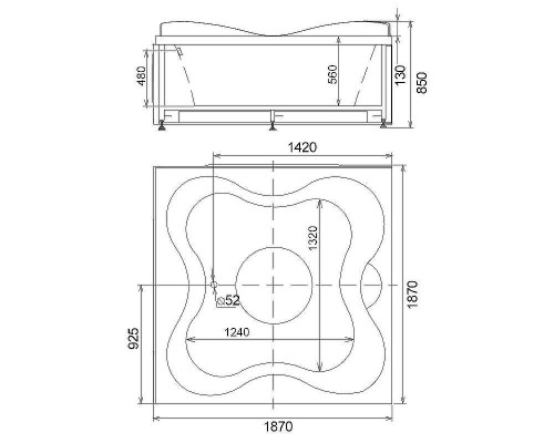 Акриловая ванна Gemy 187х187 G9089 O R с гидромассажем