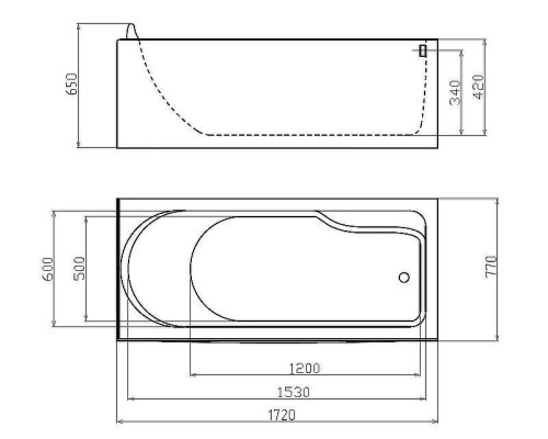 Акриловая ванна Gemy 172х77 G9006-1.7 B R с гидромассажем