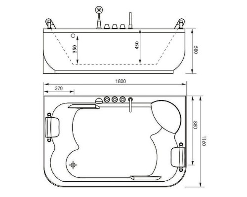 Акриловая ванна Gemy 180х116 G9085 K L с гидромассажем
