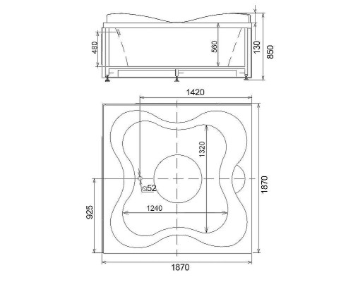 Акриловая ванна Gemy 187х187 G9089 K R с гидромассажем
