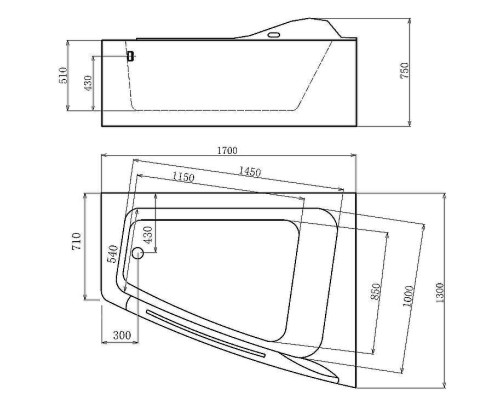 Акриловая ванна Gemy 170х130 G9056 O R с гидромассажем