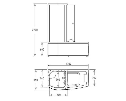 Акриловая ванна с душевой кабиной Gemy 170x85 G8040 C L с гидромассажем