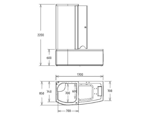 Акриловая ванна с душевой кабиной Gemy 170х85 G8040 B L с гидромассажем