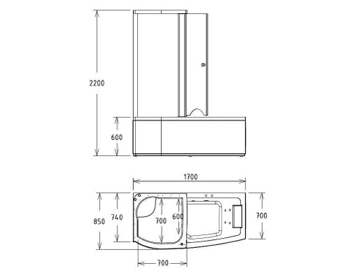 Акриловая ванна Gemy Gemy 170x85 G8040 B L С гидромассажем
