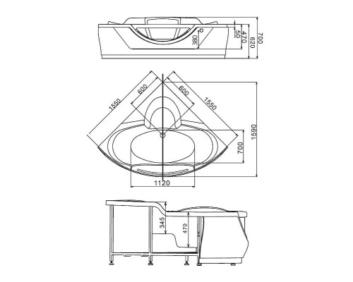 Акриловая ванна Gemy Gemy 155x155 G9025 II B С гидромассажем