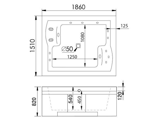 Акриловая ванна Gemy Gemy 186x151 G9052 II O R С гидромассажем
