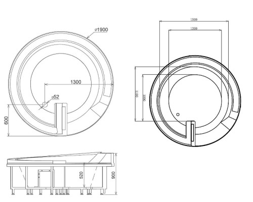 Акриловая ванна Gemy Gemy 190x190 G9090 K С гидромассажем