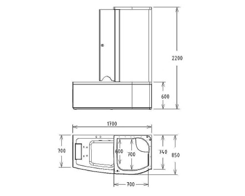 Акриловая ванна с душевой кабиной Gemy 170х85 G8040 B R с гидромассажем