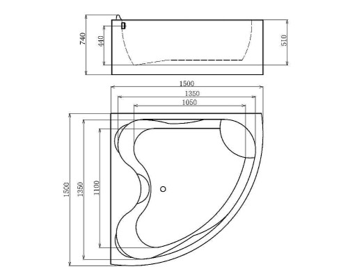 Акриловая ванна Gemy 150х150 G9041 B с гидромассажем