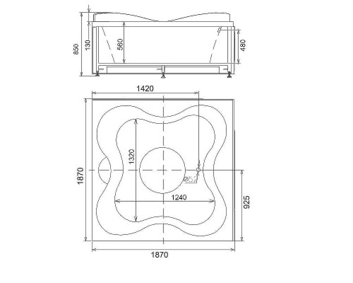 Акриловая ванна Gemy 187х187 G9089 K L с гидромассажем