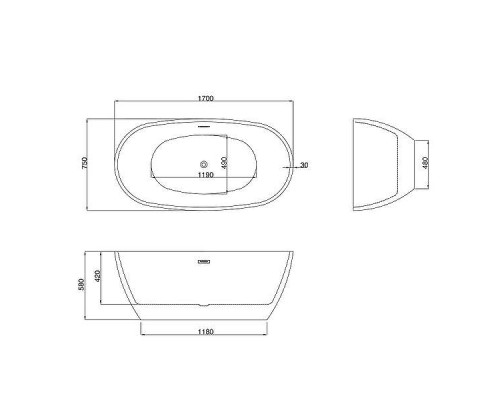 Акриловая ванна Grossman Fly 170х75 GR-1104MB цвет Черный матовый Белый матовый
