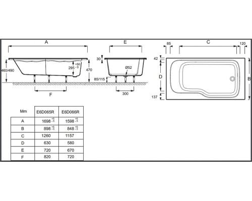 Акриловая ванна Jacob Delafon Bain Douche Malice 170х90 L E6D065L-00 цвет Белый