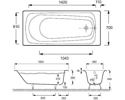 Чугунная ванна Jacob Delafon Melodie 160x70 E2932-00 цвет Белый