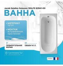 Чугунная ванна Jacob Delafon Soissons 150x70 E2941-00 Белая