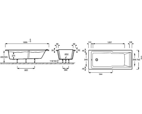 Акриловая ванна Jacob Delafon Struktura 170x75 E6D021-00 цвет Белый