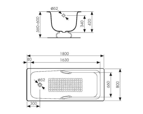 Чугунная ванна Kaiser 180х80 КВ-1502 с антискользящим покрытием