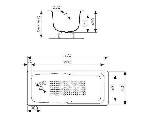Чугунная ванна Kaiser 180х80 КВ-1501 с антискользящим покрытием