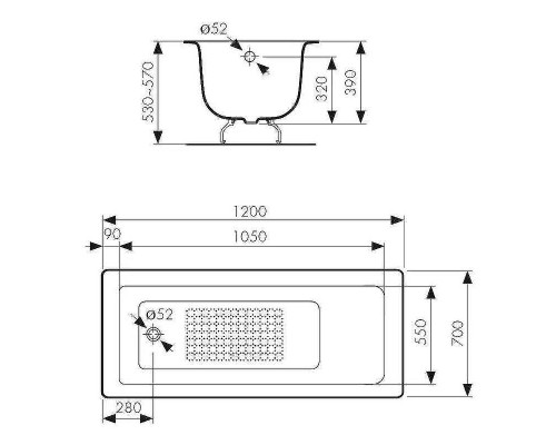 Чугунная ванна Kaiser 120х70 КВ-1601 с антискользящим покрытием