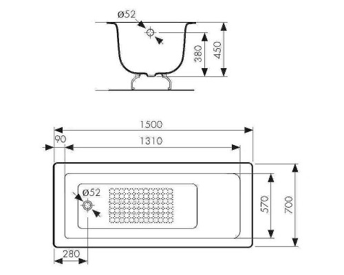 Чугунная ванна Kaiser 150х70 КВ-1604 с антискользящим покрытием