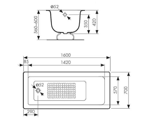 Чугунная ванна Kaiser 160х70 КВ-1605 с антискользящим покрытием