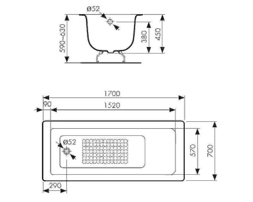 Чугунная ванна Kaiser 170х70 КВ-1607 с антискользящим покрытием