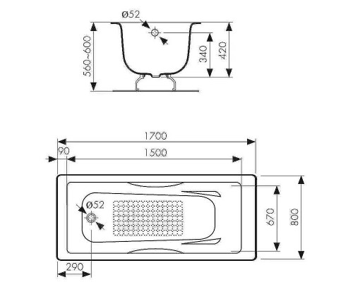 Чугунная ванна Kaiser 170х80 КВ-1706 с антискользящим покрытием