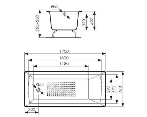 Чугунная ванна Kaiser 170х70 КВ-1803 с антискользящим покрытием